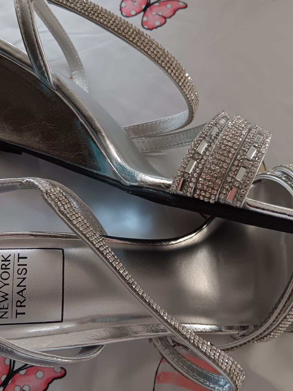 New York Transit Silver Rhinestone Strappy Heels